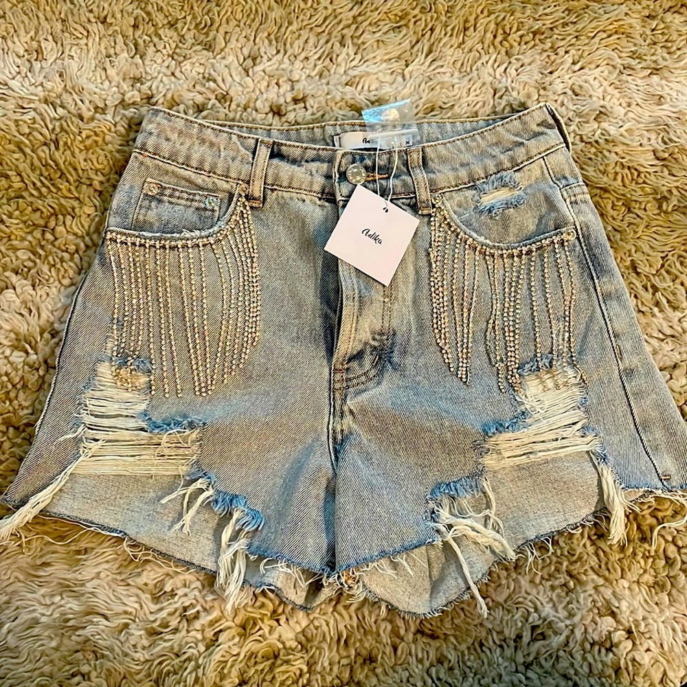 Adika Jean shorts with rhinestone detail XS